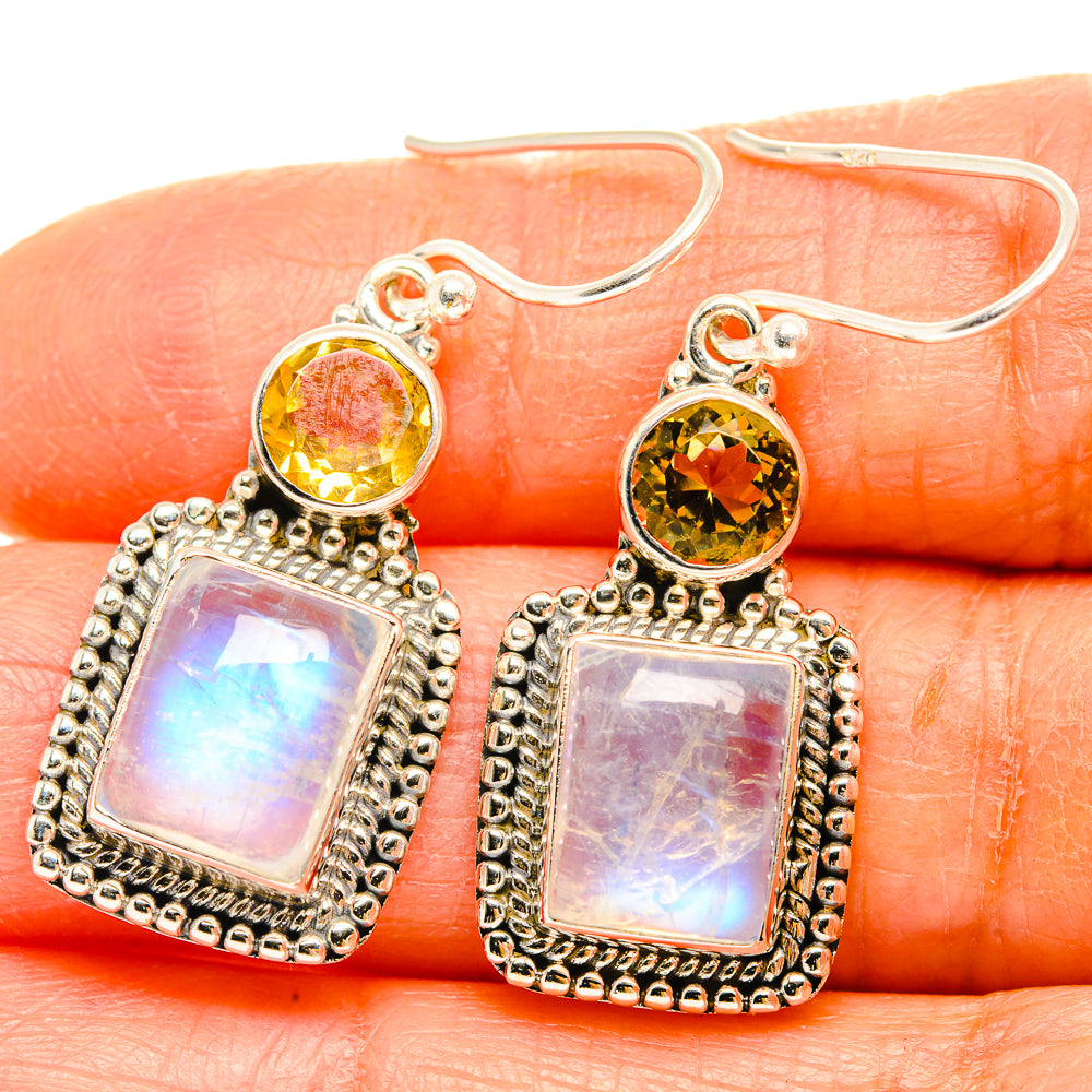 Rainbow Moonstone Earrings handcrafted by Anasilvercos - EARR429403