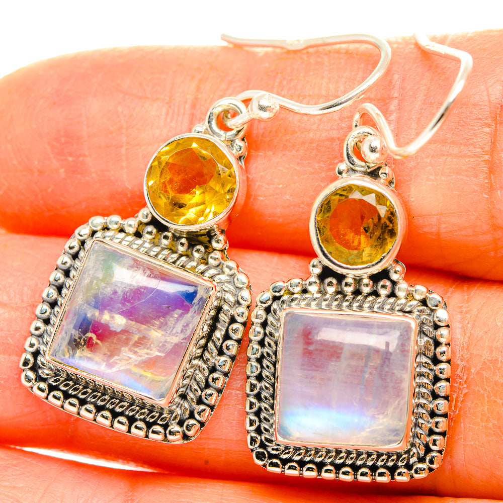 Rainbow Moonstone Earrings handcrafted by Anasilvercos - EARR429414