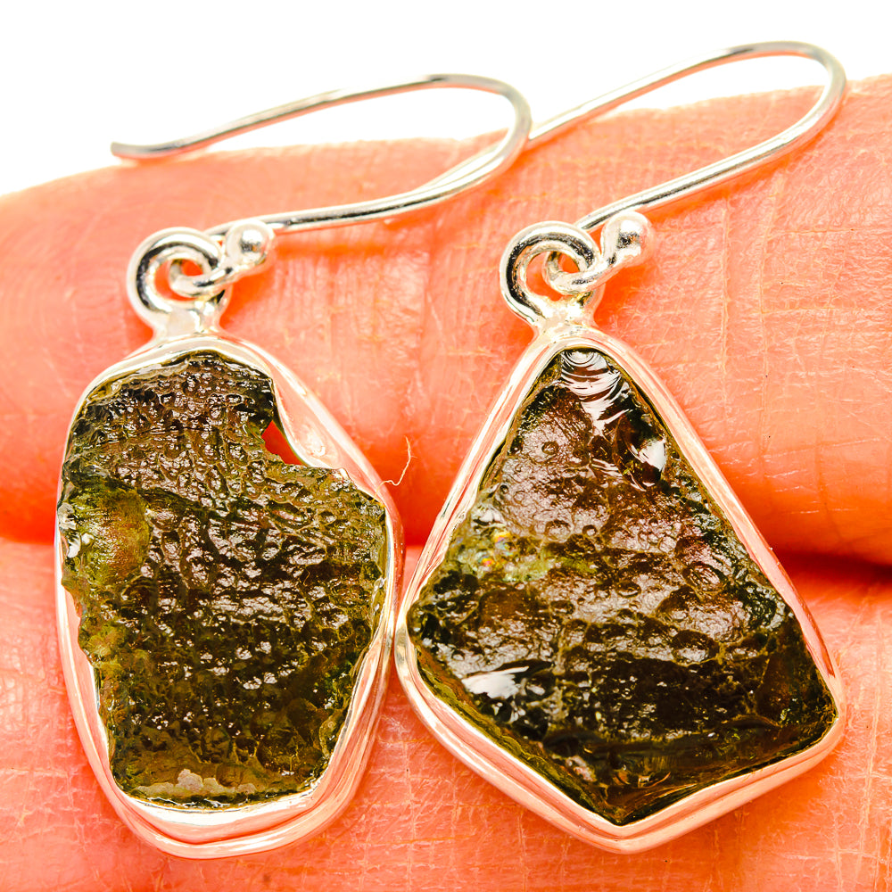 Czech Moldavite Earrings handcrafted by Anasilvercos - EARR429476