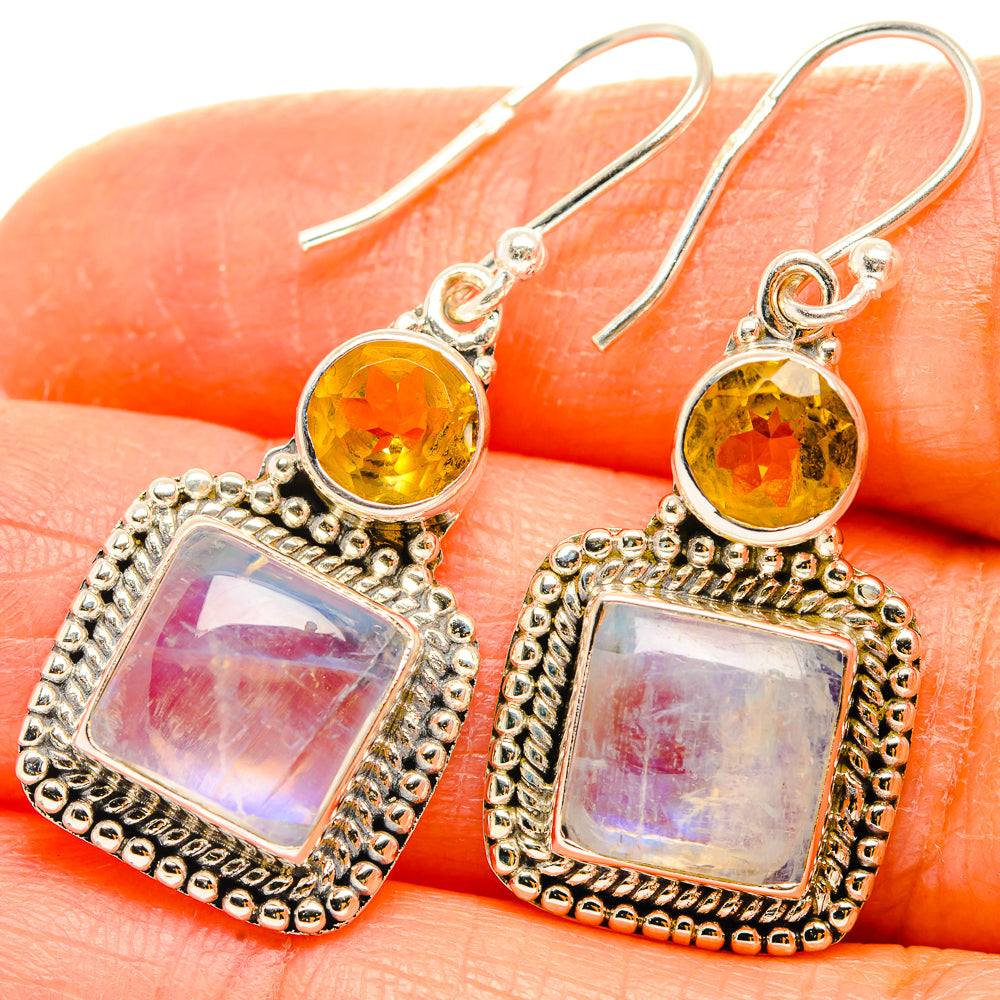 Rainbow Moonstone Earrings handcrafted by Anasilvercos - EARR429498