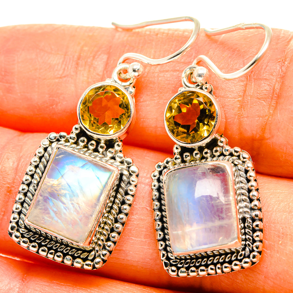 Rainbow Moonstone Earrings handcrafted by Anasilvercos - EARR429525