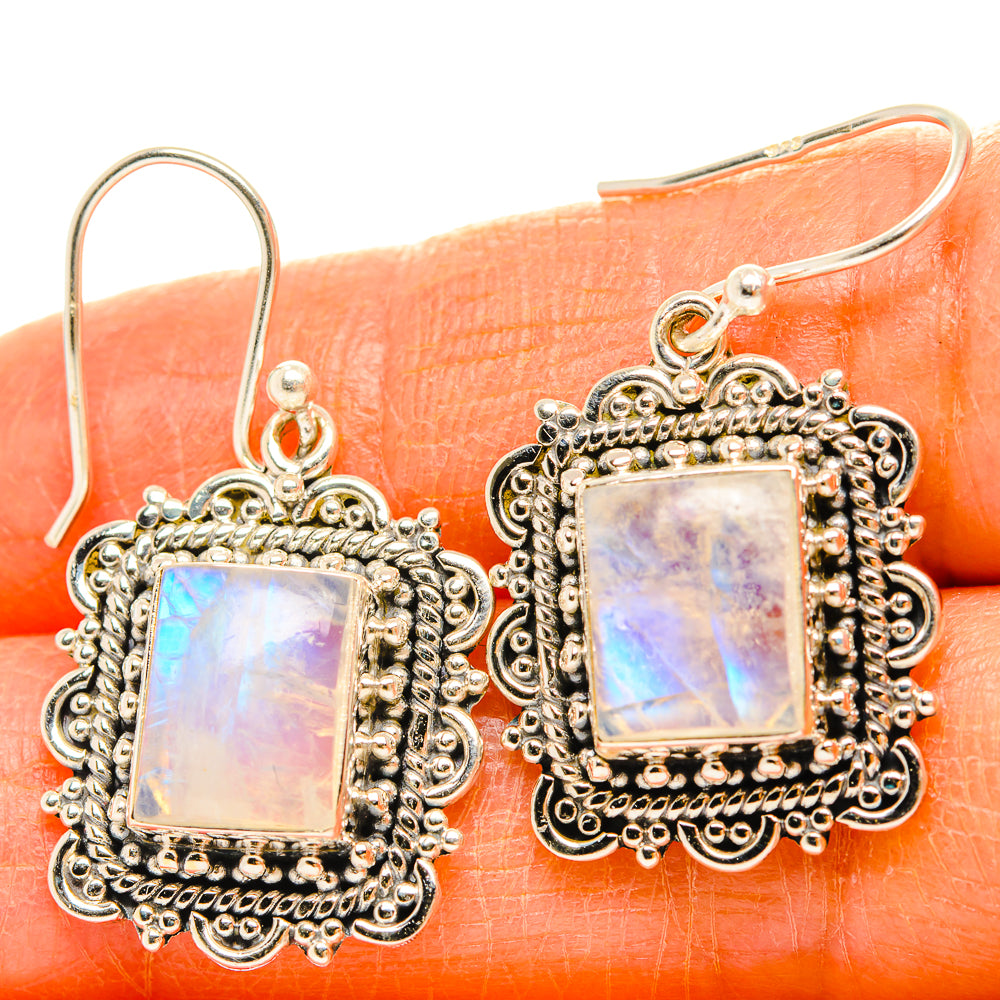 Rainbow Moonstone Earrings handcrafted by Anasilvercos - EARR429568