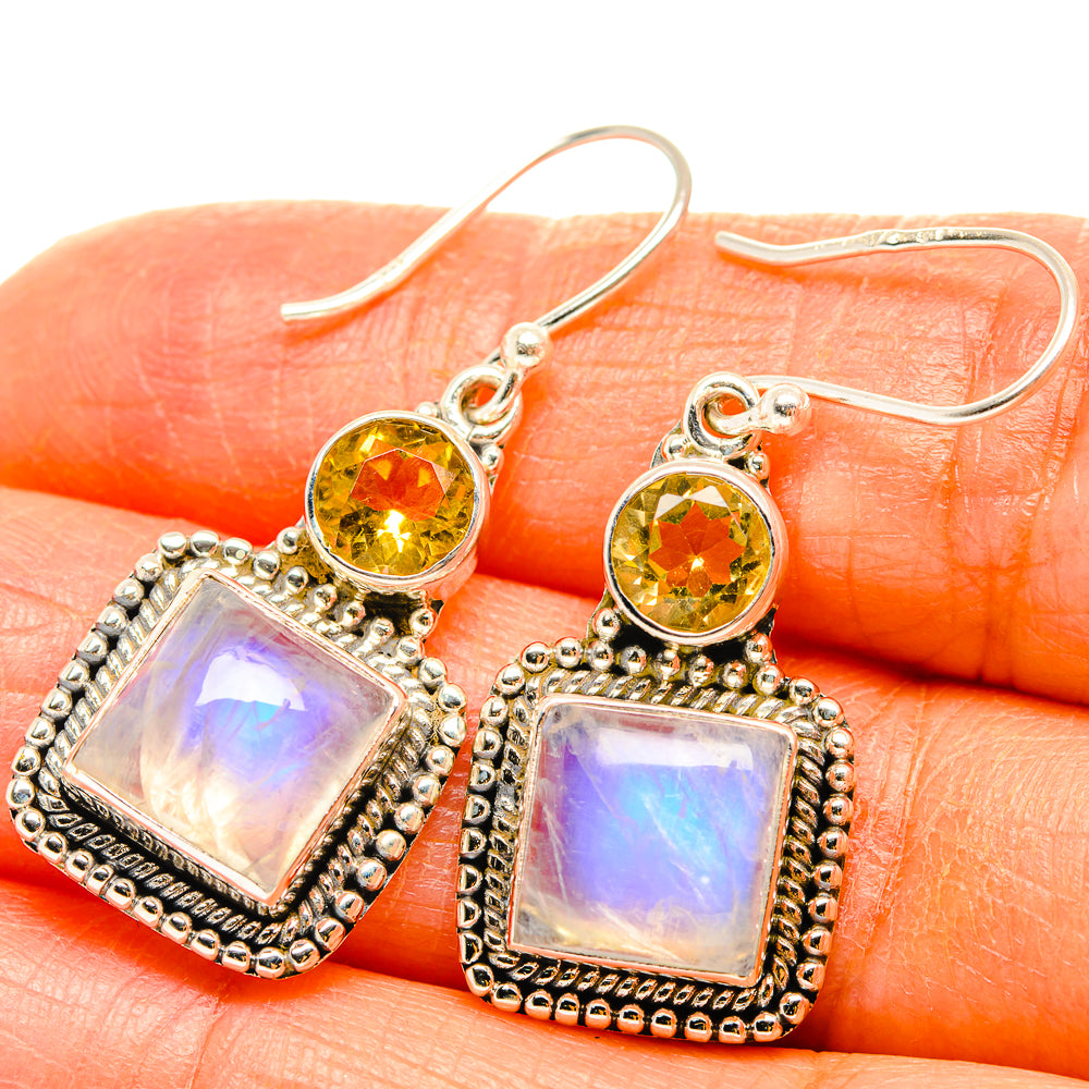 Rainbow Moonstone Earrings handcrafted by Anasilvercos - EARR429595