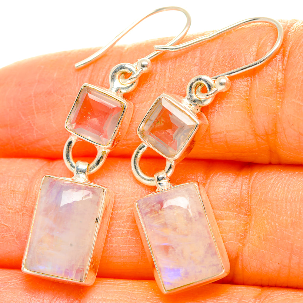 Rainbow Moonstone, Rose Quartz Earrings handcrafted by Anasilvercos - EARR429747
