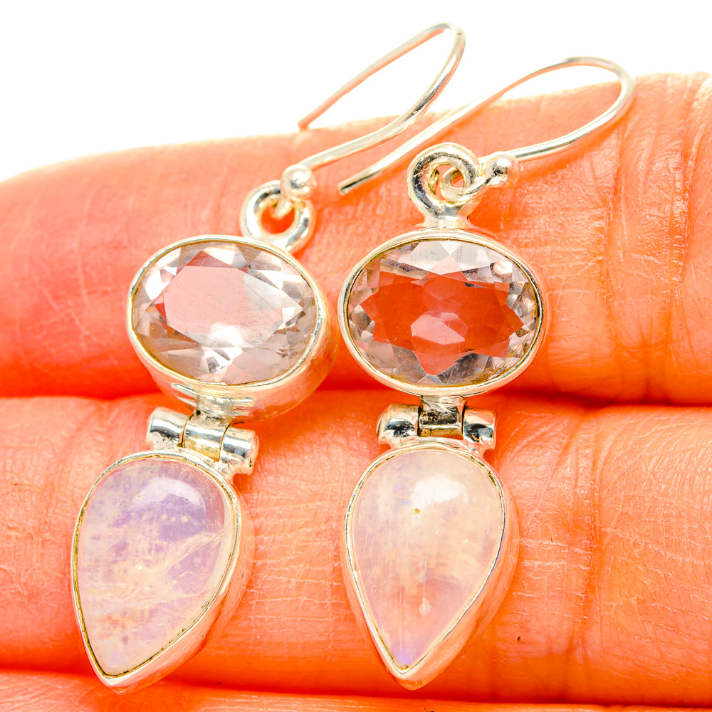 Rainbow Moonstone, Pink Amethyst Earrings handcrafted by Anasilvercos - EARR429748