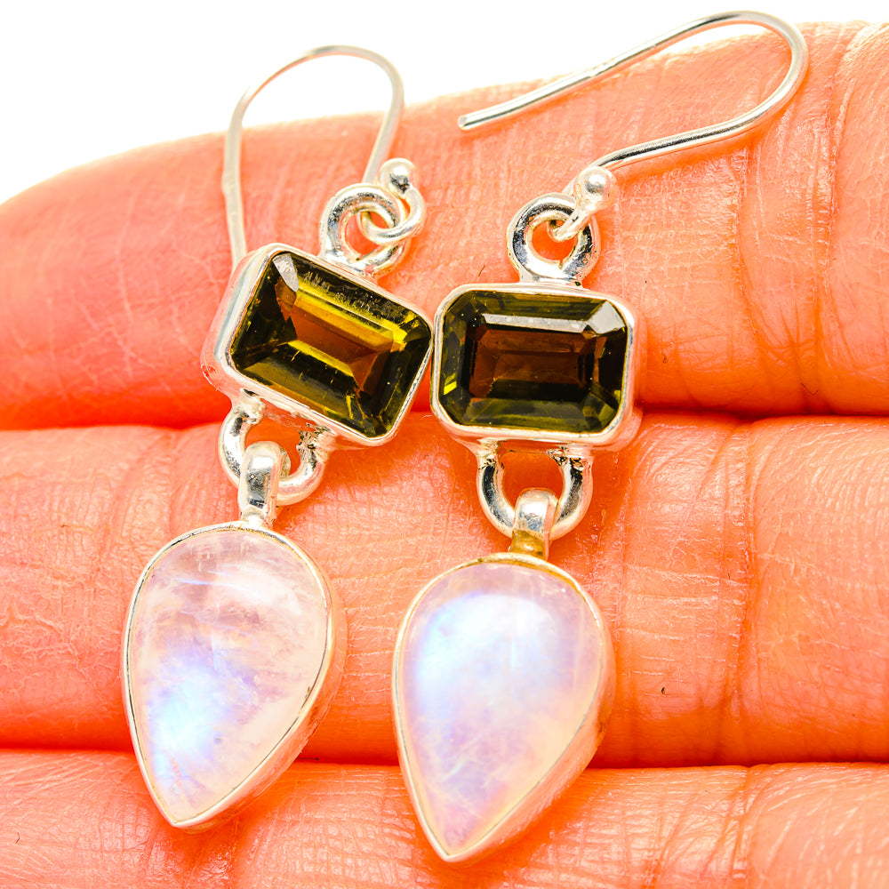 Rainbow Moonstone, Green Tourmaline Earrings handcrafted by Anasilvercos - EARR429749