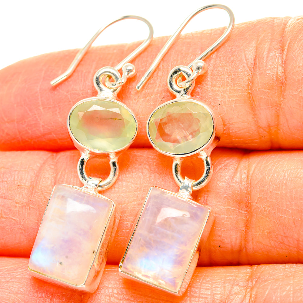 Rainbow Moonstone, Prehnite Earrings handcrafted by Anasilvercos - EARR429750