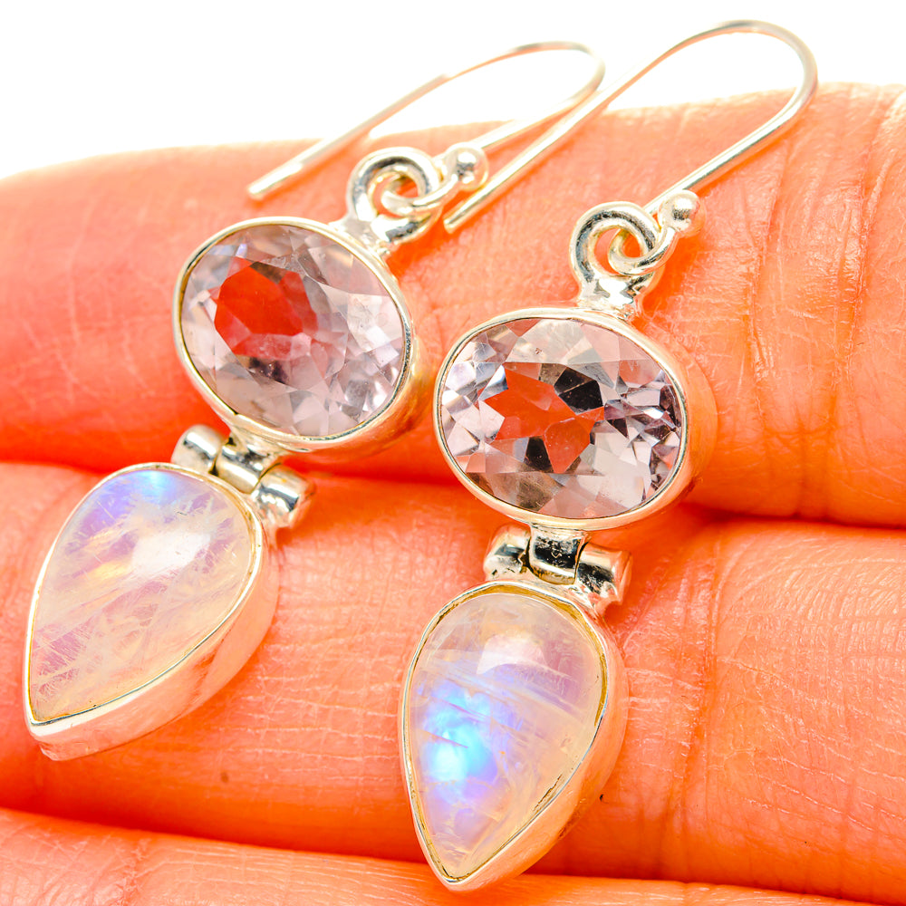 Rainbow Moonstone, Pink Amethyst Earrings handcrafted by Anasilvercos - EARR429751