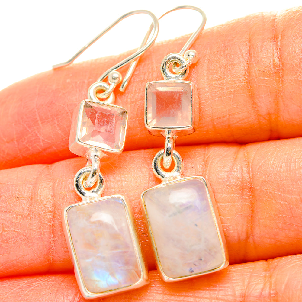 Rainbow Moonstone, Rose Quartz Earrings handcrafted by Anasilvercos - EARR429752