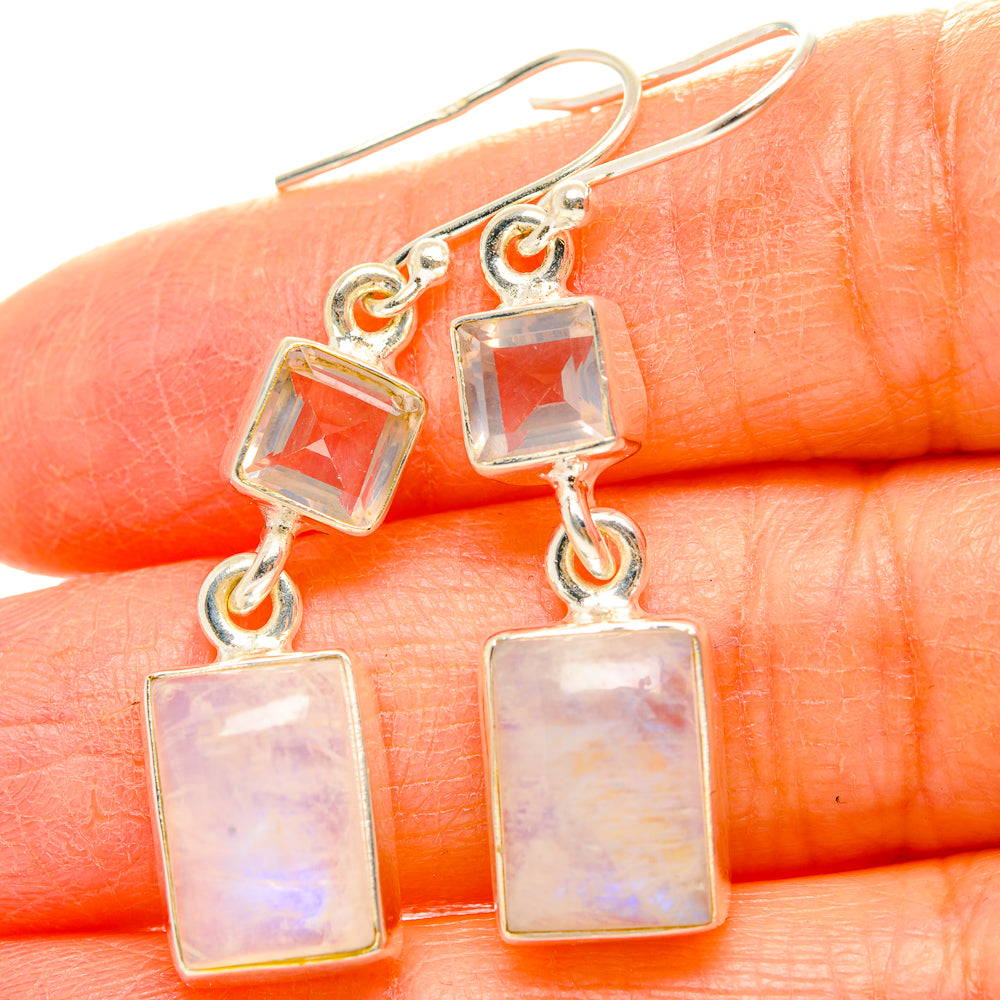 Rainbow Moonstone, Rose Quartz Earrings handcrafted by Anasilvercos - EARR429754