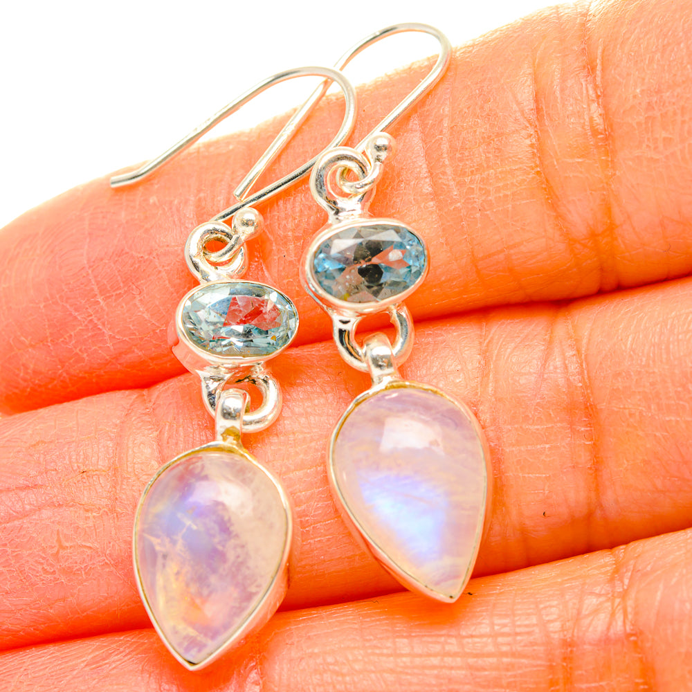 Rainbow Moonstone, Blue Topaz Earrings handcrafted by Anasilvercos - EARR429755