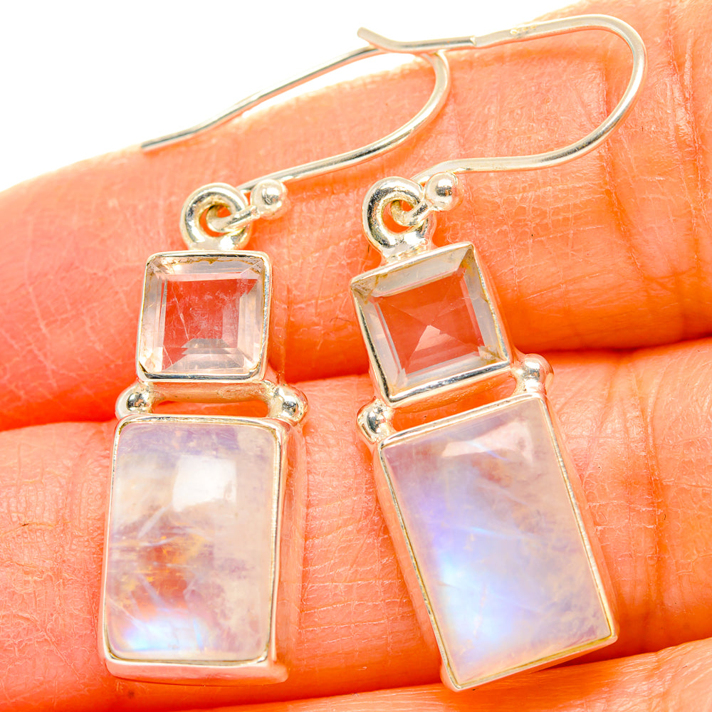 Rainbow Moonstone, Rose Quartz Earrings handcrafted by Anasilvercos - EARR429756
