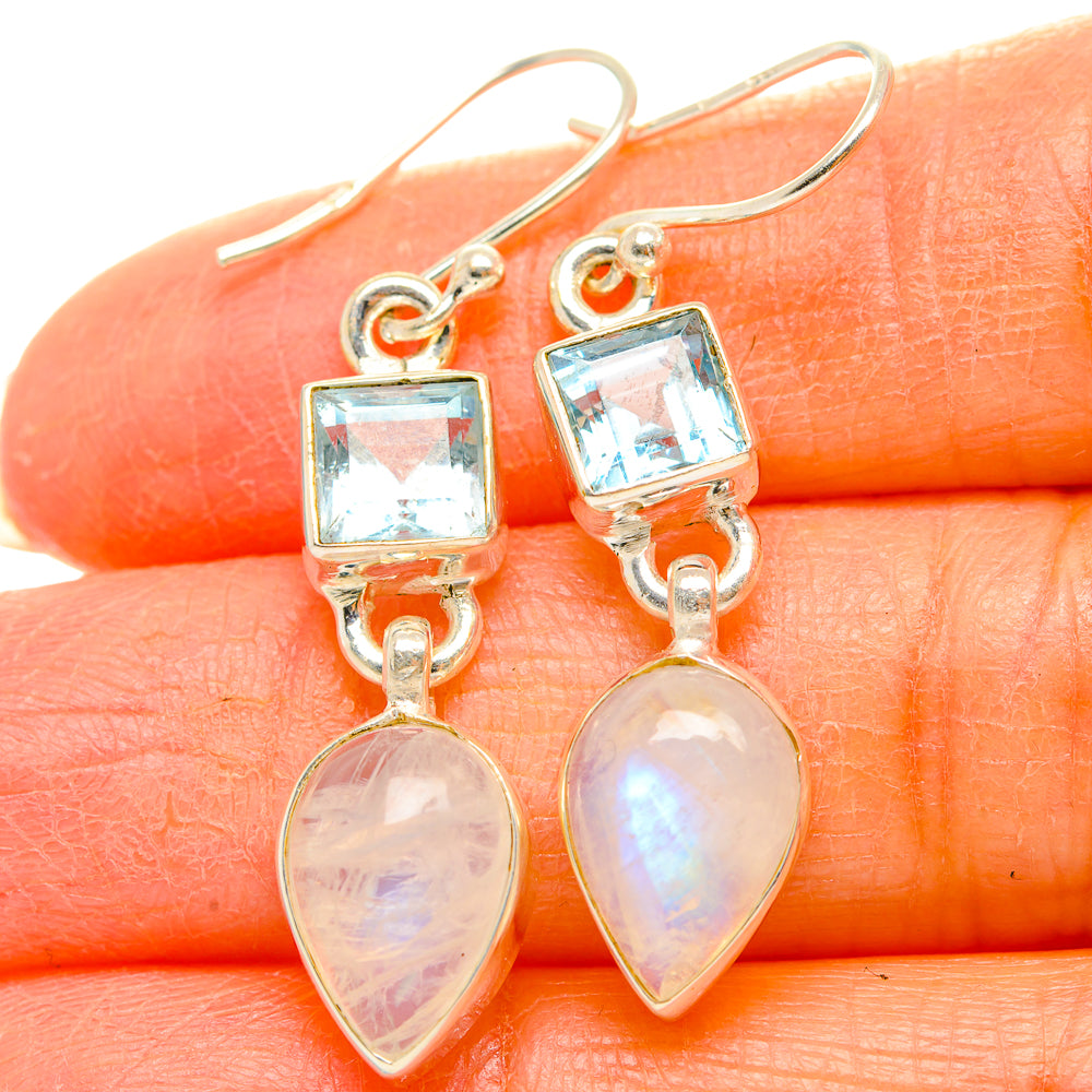 Rainbow Moonstone, Blue Topaz Earrings handcrafted by Anasilvercos - EARR429757