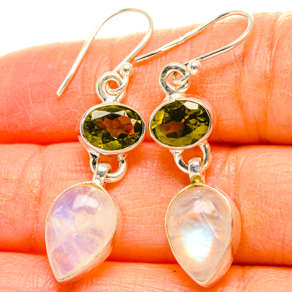 Rainbow Moonstone, Peridot Earrings handcrafted by Anasilvercos - EARR429758