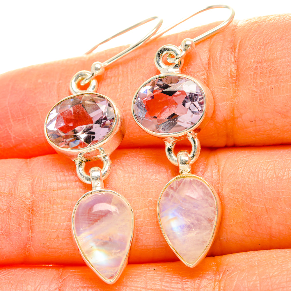 Rainbow Moonstone, Pink Amethyst Earrings handcrafted by Anasilvercos - EARR429759