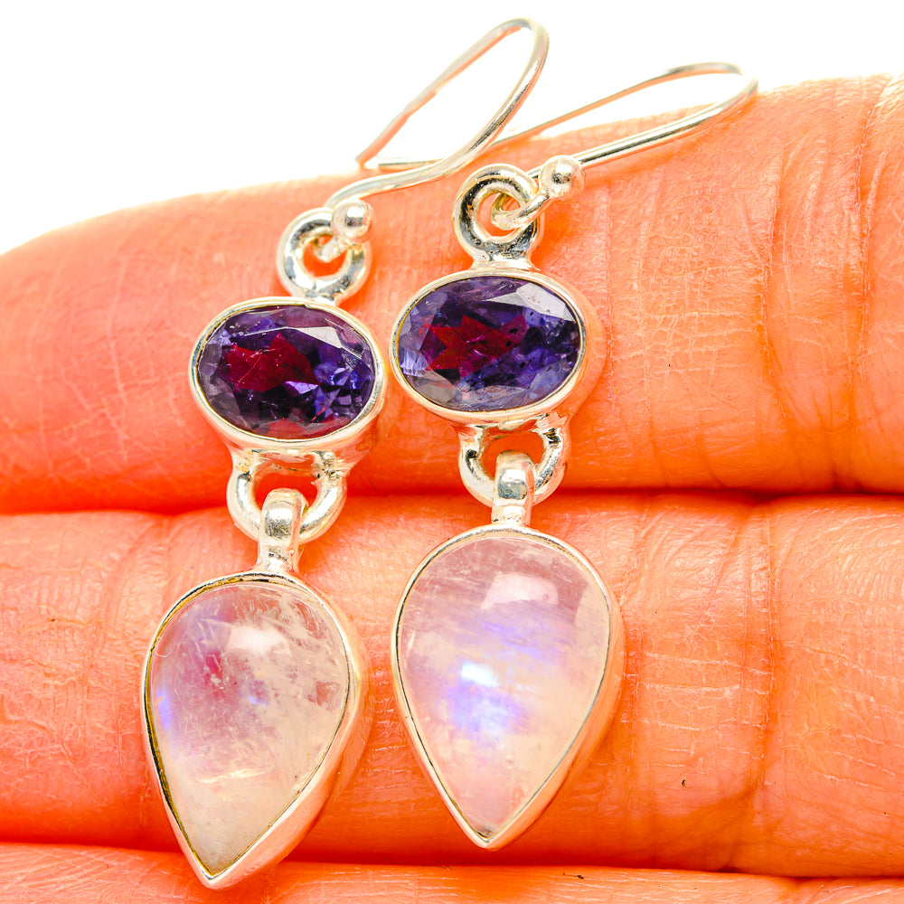 Rainbow Moonstone, Tanzanite Earrings handcrafted by Anasilvercos - EARR429760