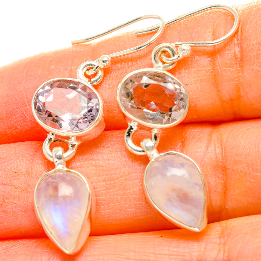Rainbow Moonstone, Pink Amethyst Earrings handcrafted by Anasilvercos - EARR429761