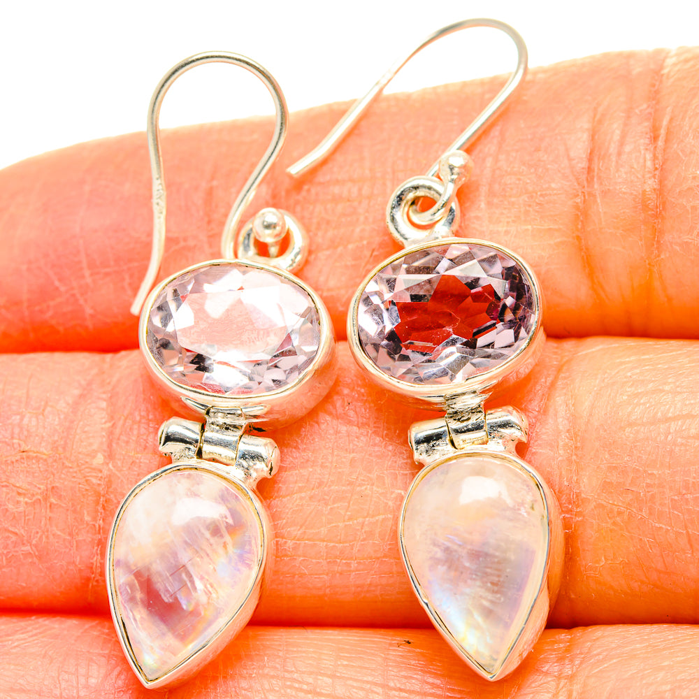 Rainbow Moonstone, Pink Amethyst Earrings handcrafted by Anasilvercos - EARR429767