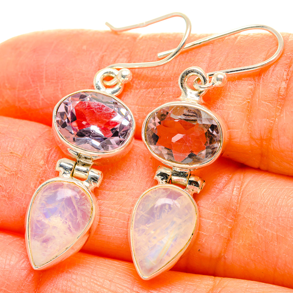 Rainbow Moonstone, Pink Amethyst Earrings handcrafted by Anasilvercos - EARR429769