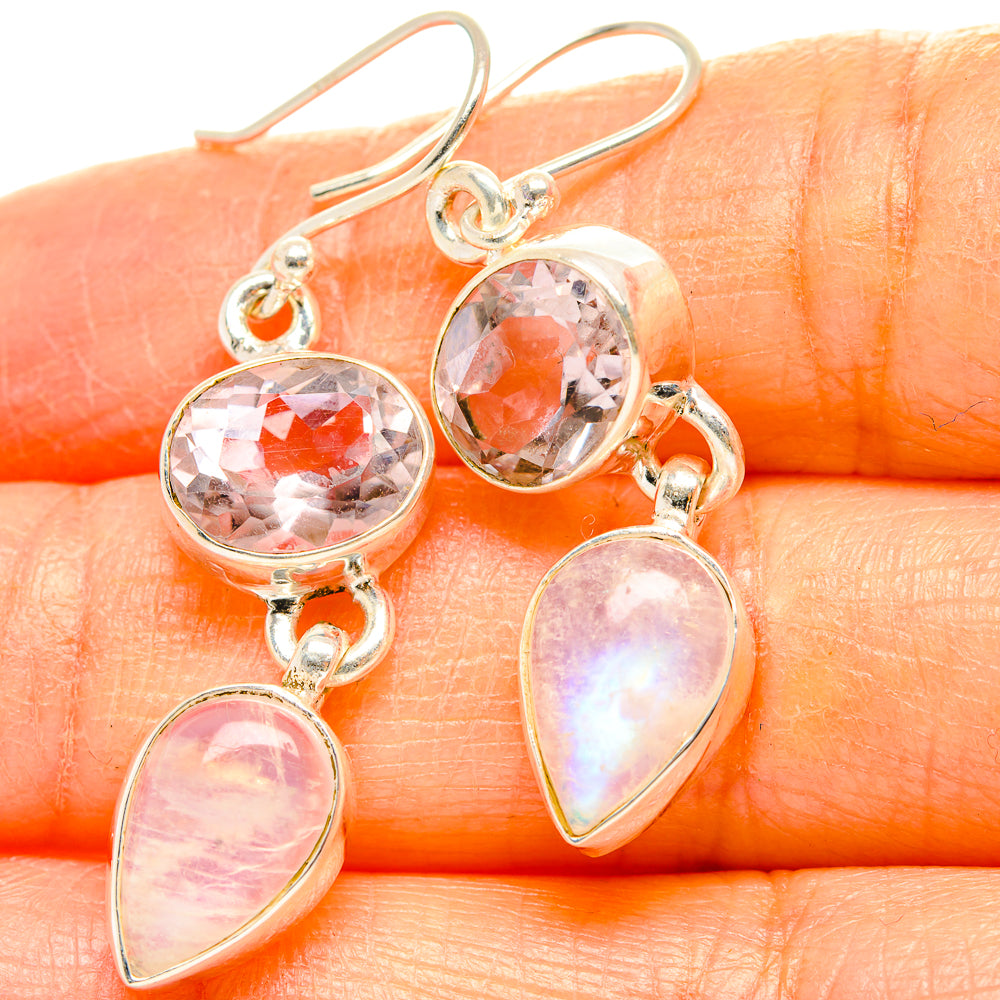 Rainbow Moonstone, Pink Amethyst Earrings handcrafted by Anasilvercos - EARR429773