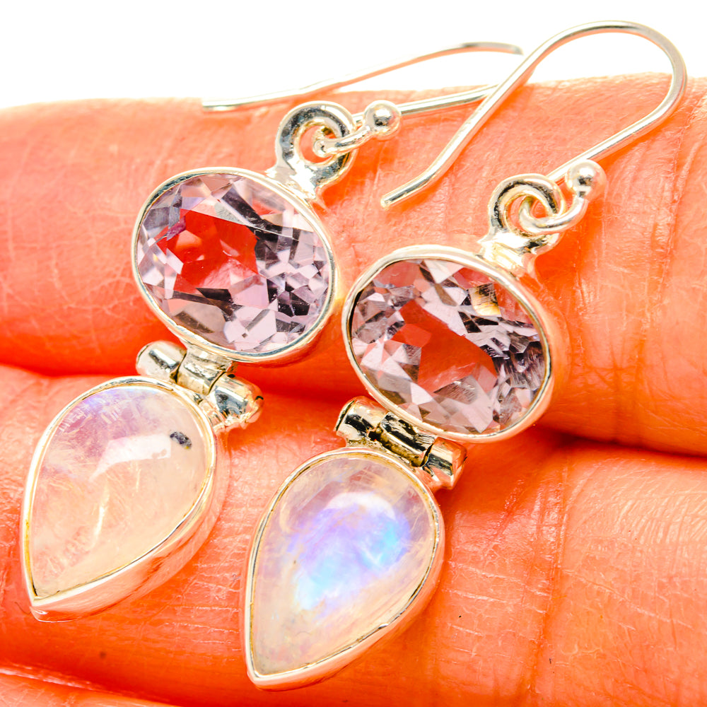 Rainbow Moonstone, Pink Amethyst Earrings handcrafted by Anasilvercos - EARR429775