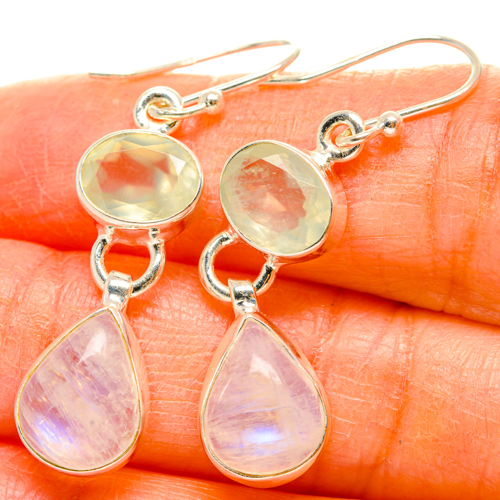 Rainbow Moonstone, Prehnite Earrings handcrafted by Anasilvercos - EARR429776