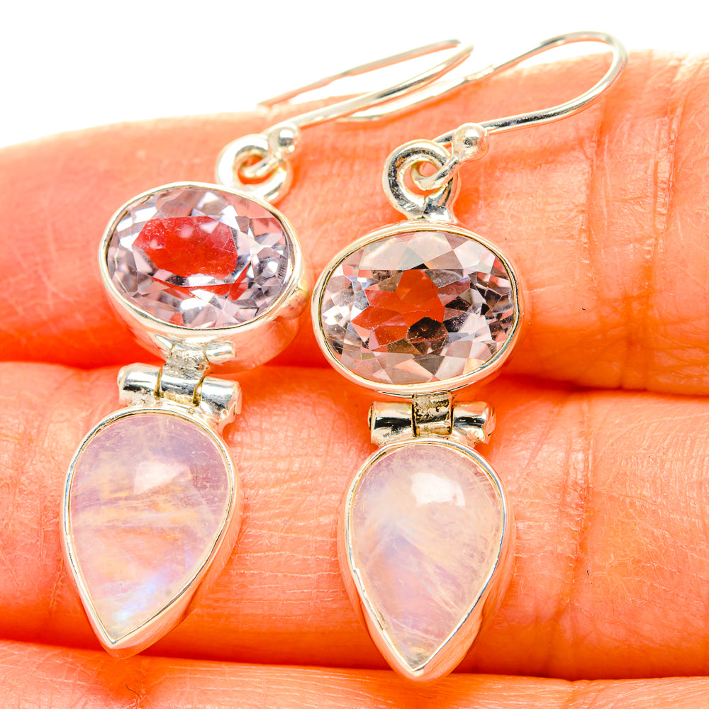 Rainbow Moonstone, Pink Amethyst Earrings handcrafted by Anasilvercos - EARR429777
