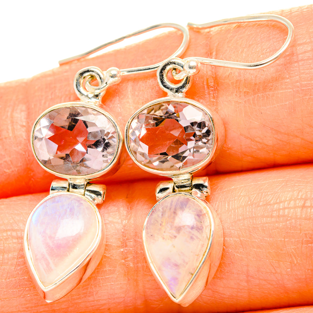 Rainbow Moonstone, Pink Amethyst Earrings handcrafted by Anasilvercos - EARR429780