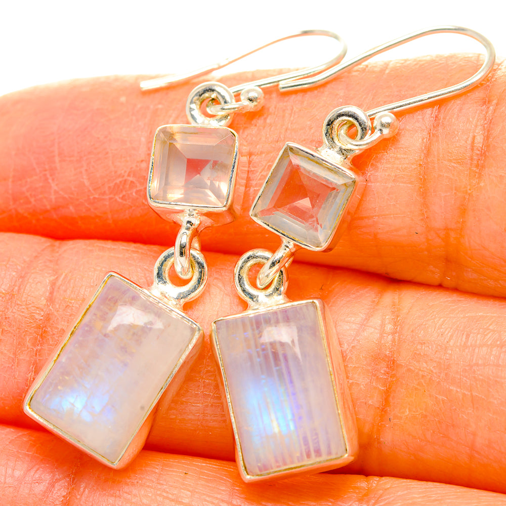 Rainbow Moonstone, Rose Quartz Earrings handcrafted by Anasilvercos - EARR429781
