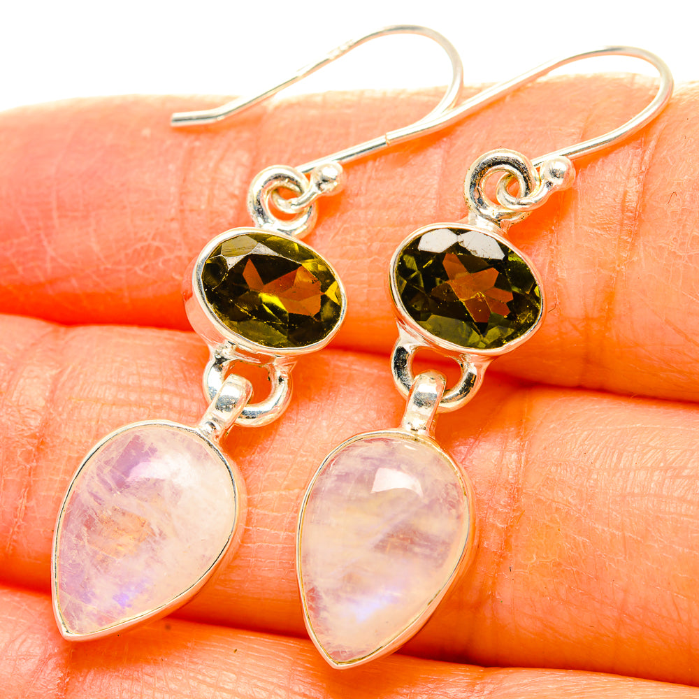 Rainbow Moonstone, Green Tourmaline Earrings handcrafted by Anasilvercos - EARR429783