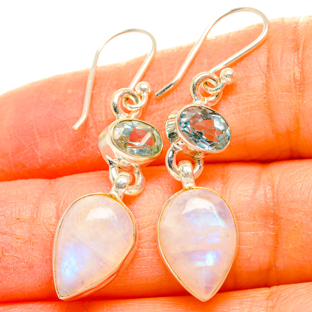 Rainbow Moonstone, Blue Topaz Earrings handcrafted by Anasilvercos - EARR429785