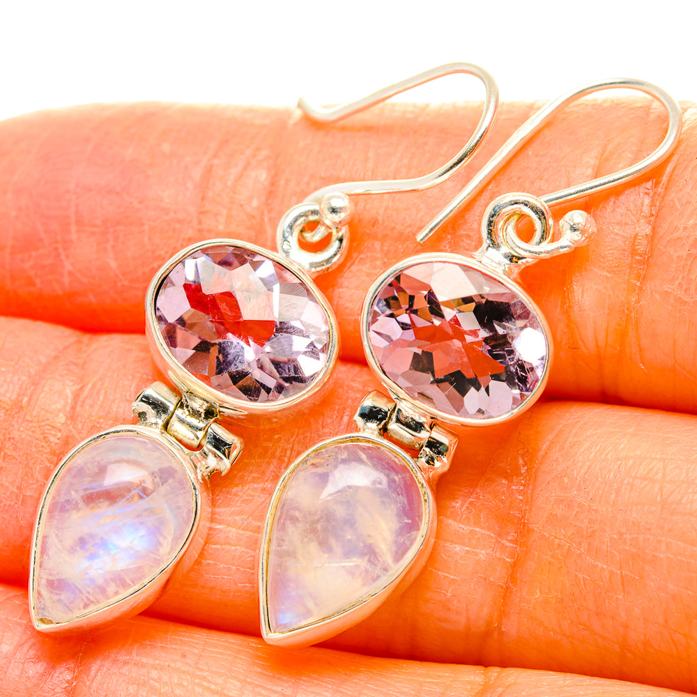 Rainbow Moonstone, Pink Amethyst Earrings handcrafted by Anasilvercos - EARR429789