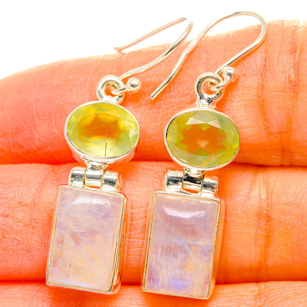 Rainbow Moonstone, Prehnite Earrings handcrafted by Anasilvercos - EARR429790
