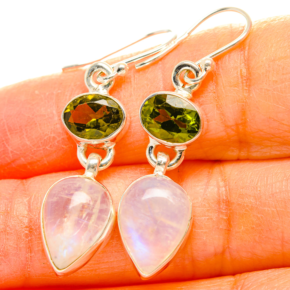 Rainbow Moonstone, Peridot Earrings handcrafted by Anasilvercos - EARR429791