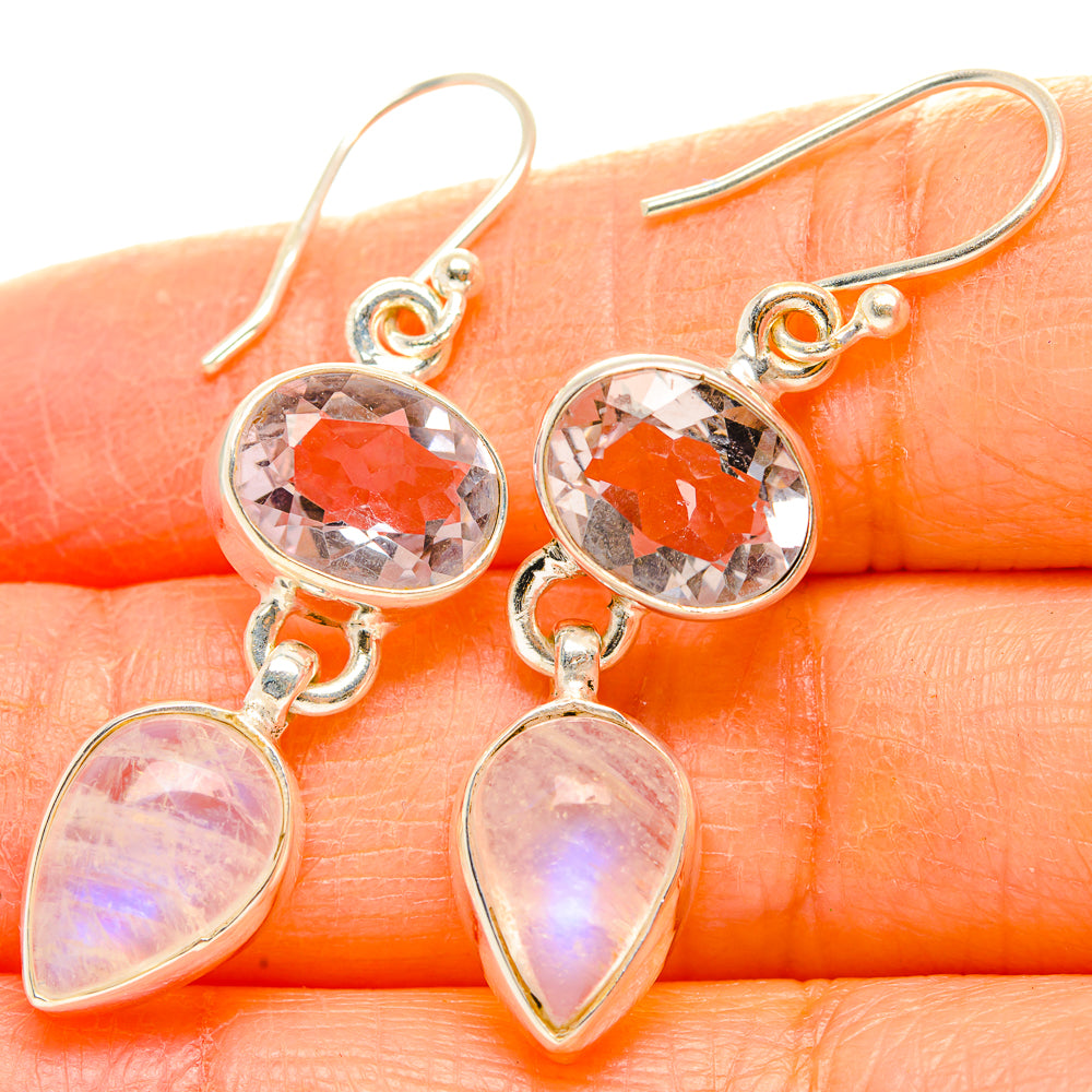 Rainbow Moonstone, Pink Amethyst Earrings handcrafted by Anasilvercos - EARR429792