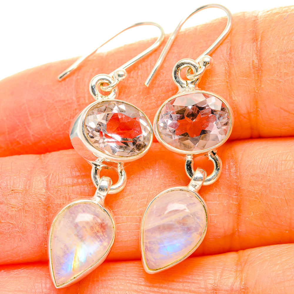 Rainbow Moonstone, Pink Amethyst Earrings handcrafted by Anasilvercos - EARR429793