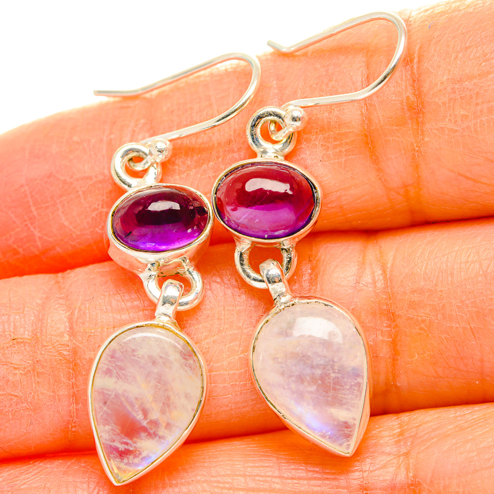 Rainbow Moonstone, Amethyst Earrings handcrafted by Anasilvercos - EARR429795