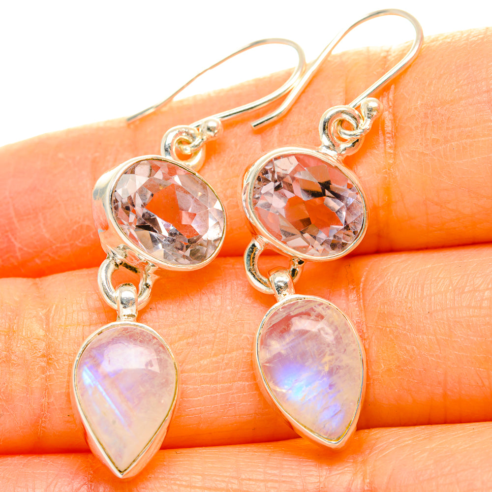 Rainbow Moonstone, Pink Amethyst Earrings handcrafted by Anasilvercos - EARR429800
