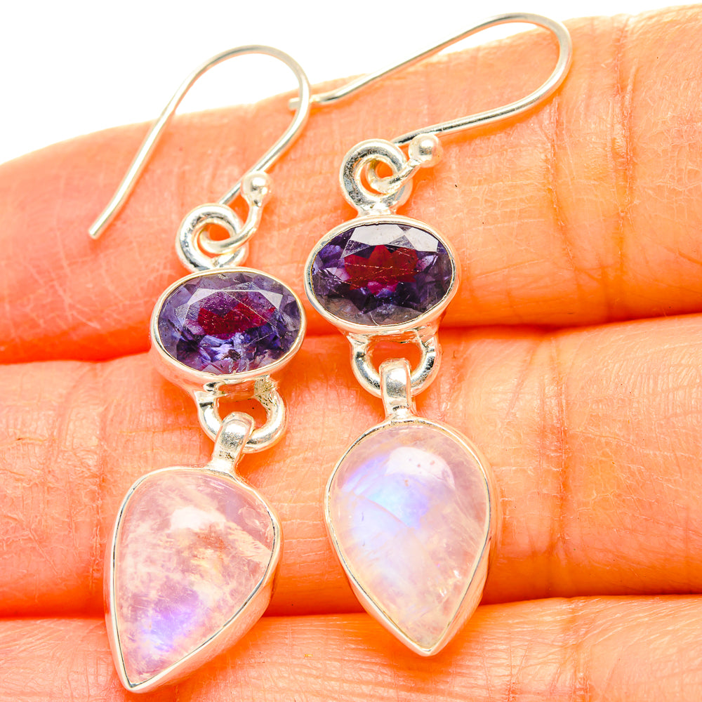 Rainbow Moonstone, Tanzanite Earrings handcrafted by Anasilvercos - EARR429801