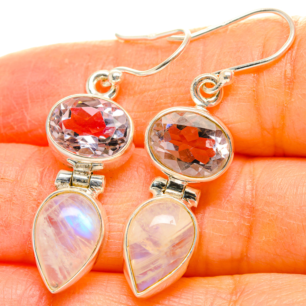 Rainbow Moonstone, Pink Amethyst Earrings handcrafted by Anasilvercos - EARR429802