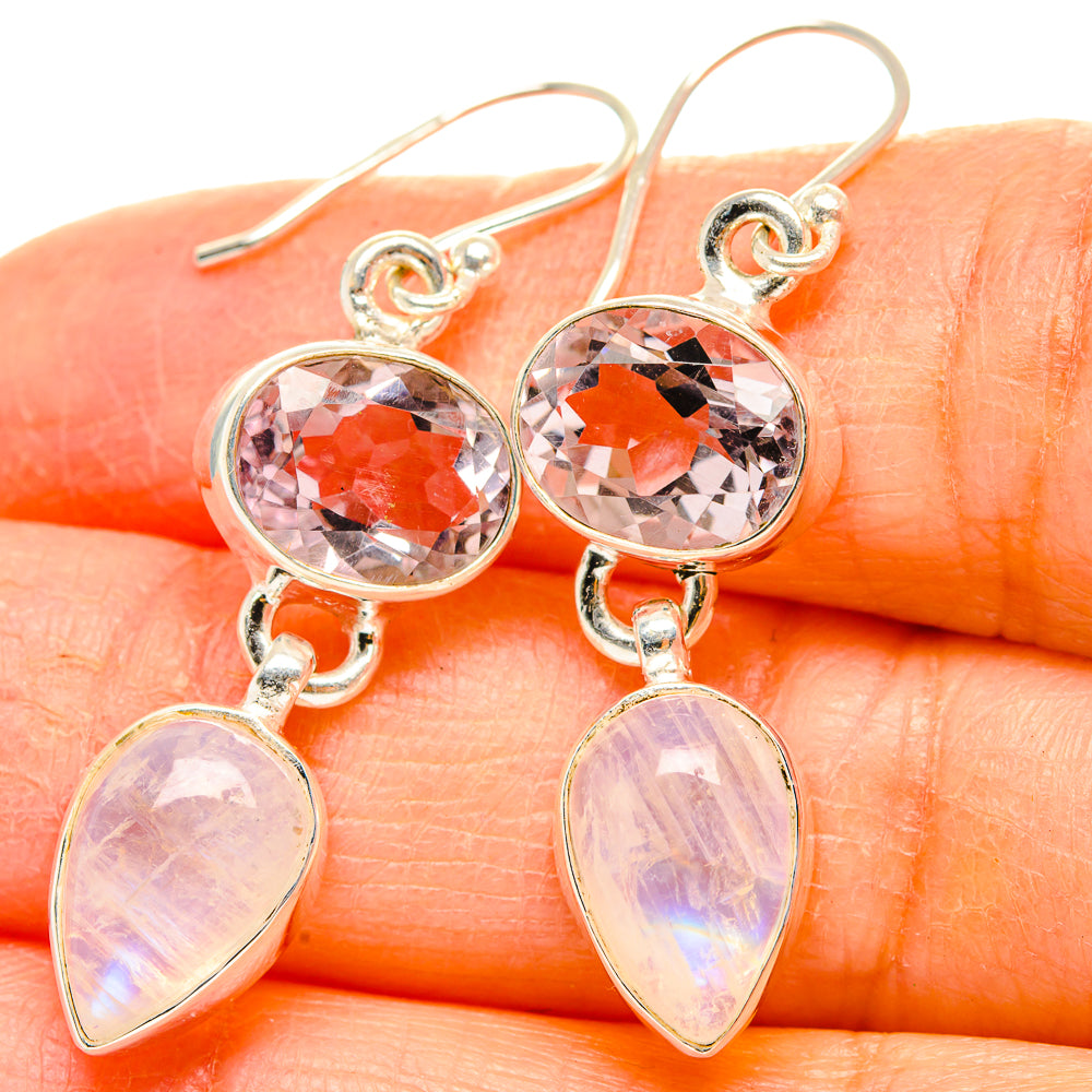 Rainbow Moonstone, Pink Amethyst Earrings handcrafted by Anasilvercos - EARR429803