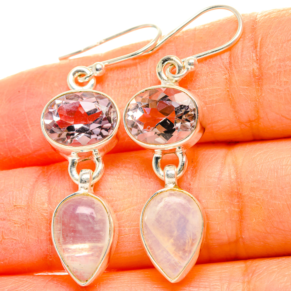 Rainbow Moonstone, Pink Amethyst Earrings handcrafted by Anasilvercos - EARR429804