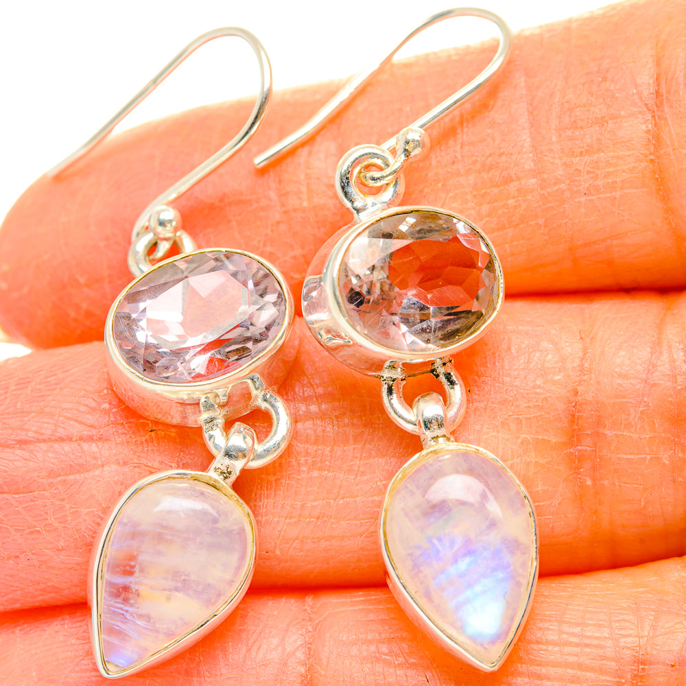 Rainbow Moonstone, Pink Amethyst Earrings handcrafted by Anasilvercos - EARR429805