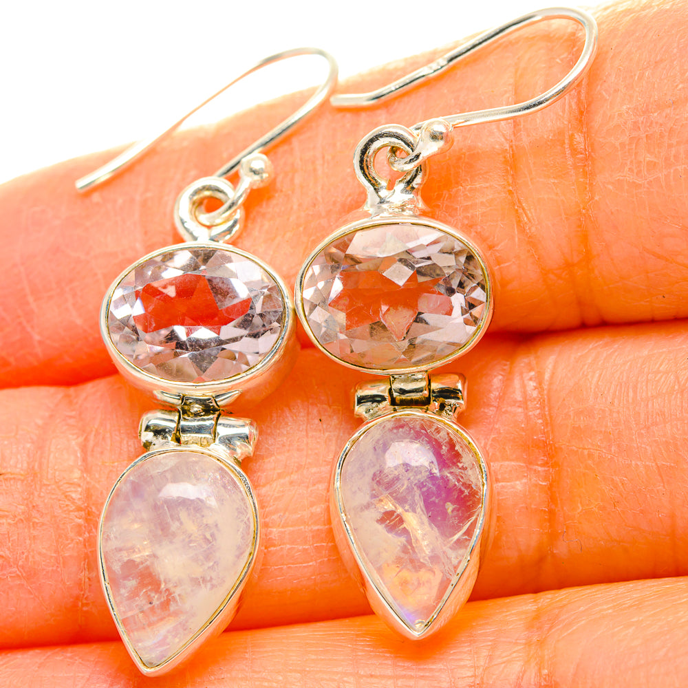 Rainbow Moonstone, Pink Amethyst Earrings handcrafted by Anasilvercos - EARR429807