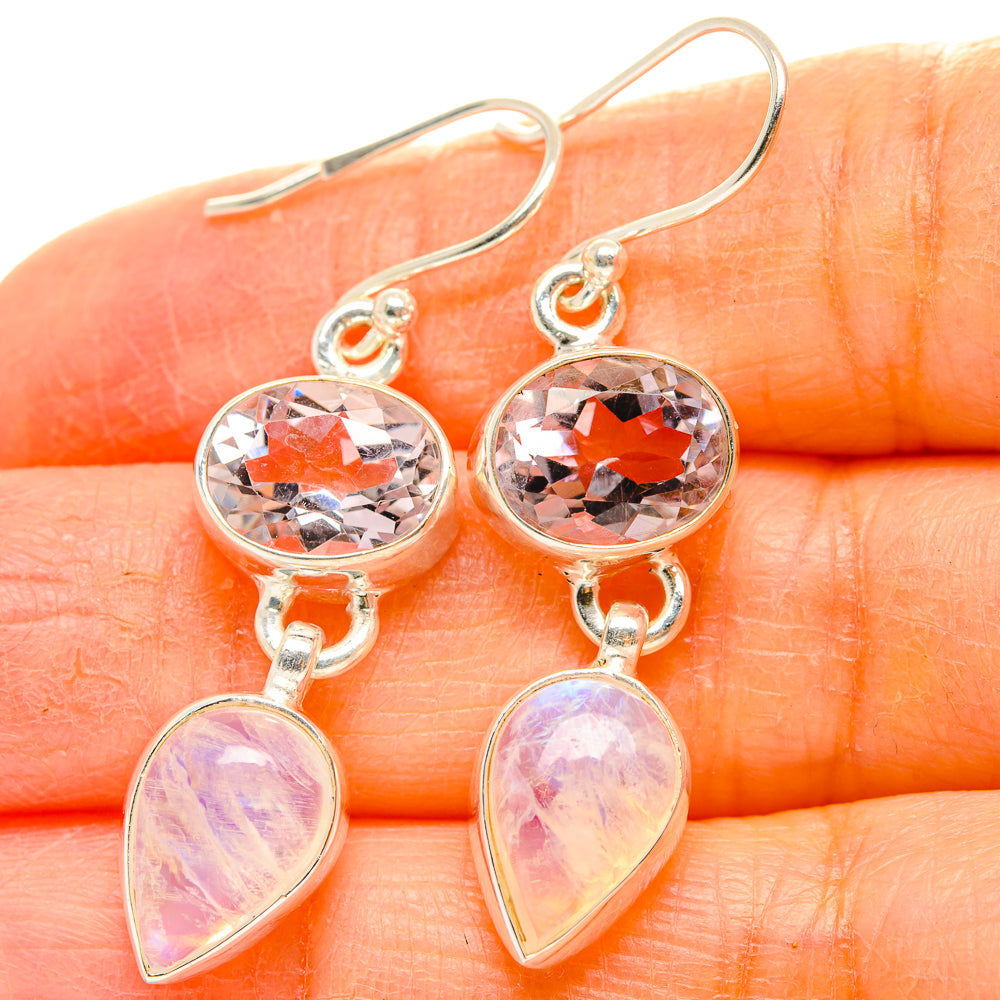 Rainbow Moonstone, Pink Amethyst Earrings handcrafted by Anasilvercos - EARR429809