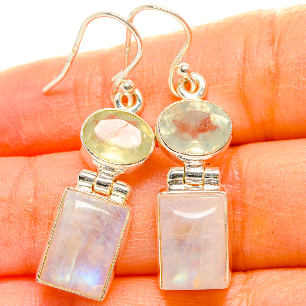 Rainbow Moonstone, Prehnite Earrings handcrafted by Anasilvercos - EARR429810