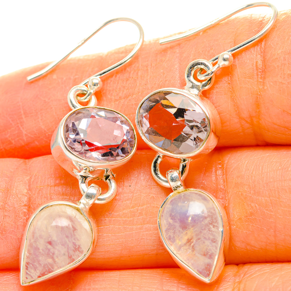 Rainbow Moonstone, Pink Amethyst Earrings handcrafted by Anasilvercos - EARR429811