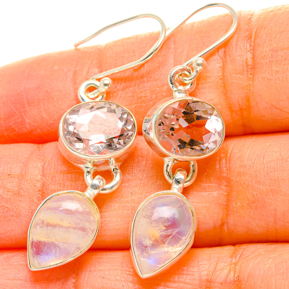 Rainbow Moonstone, Pink Amethyst Earrings handcrafted by Anasilvercos - EARR429812