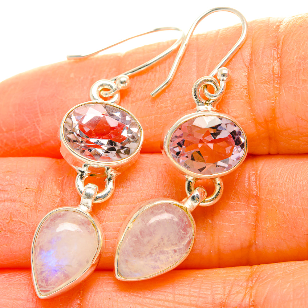 Rainbow Moonstone, Pink Amethyst Earrings handcrafted by Anasilvercos - EARR429813