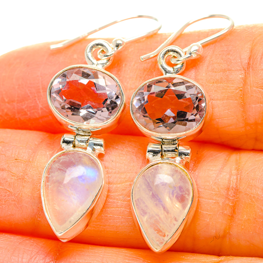 Rainbow Moonstone, Pink Amethyst Earrings handcrafted by Anasilvercos - EARR429816